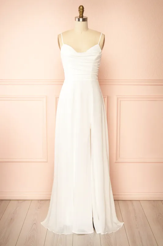 Khiara White | A-Line Maxi Dress with Lace sold by Boutique 1861