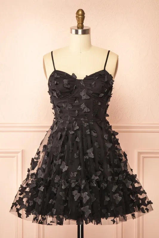 Faya Black | Short Corset Dress with Butterflies sold by Boutique 1861
