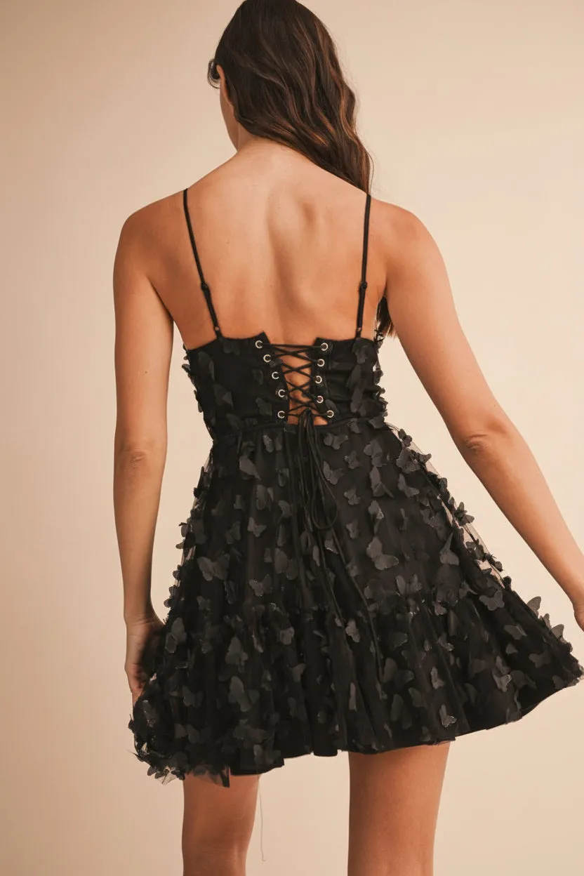 Faya Black | Short Corset Dress with Butterflies sold by Boutique 1861 product image thumbnail 2