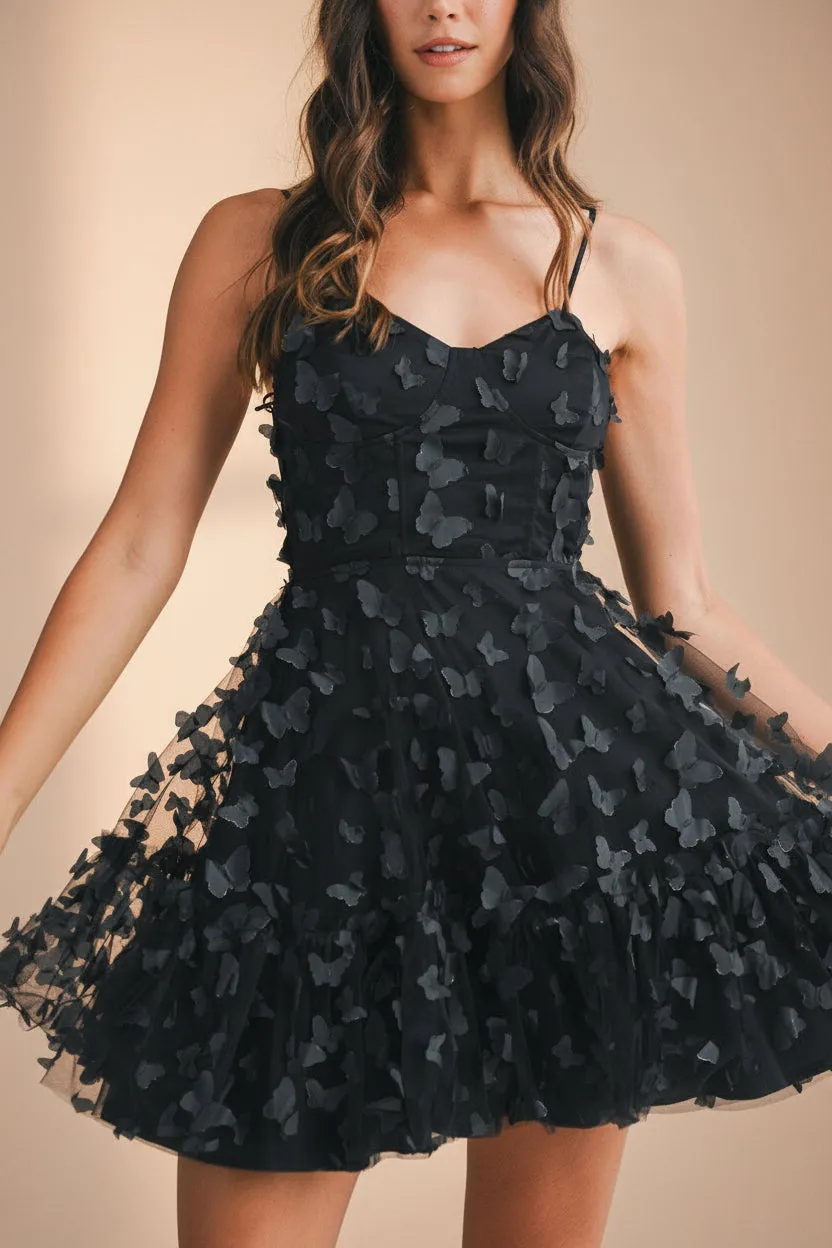Faya Black | Short Corset Dress with Butterflies sold by Boutique 1861 product image thumbnail 3