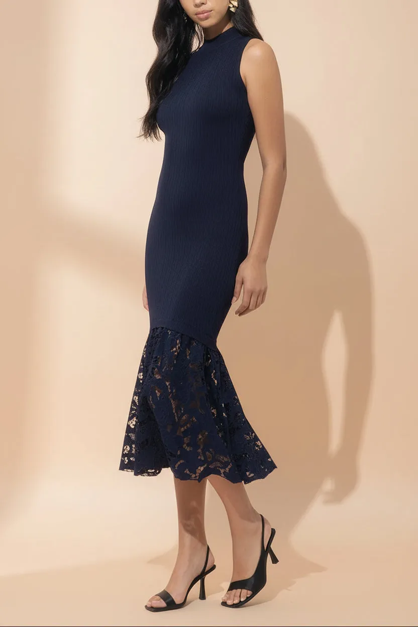 Christie | Sleeveless Navy Midi Dress with Lace sold by Boutique 1861 product image thumbnail 2