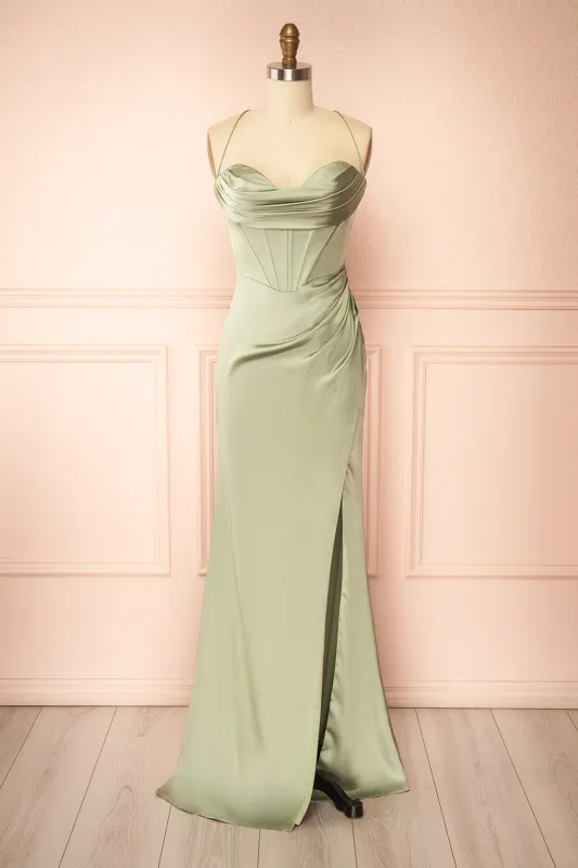 Kesha Sage | Corset Cowl Neck Maxi Dress sold by Boutique 1861