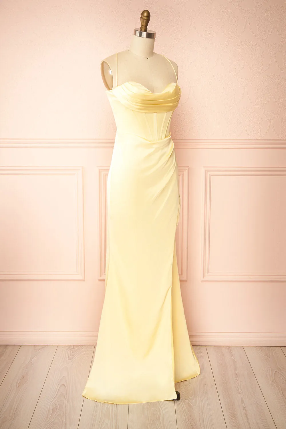 Kesha Light Yellow | Corset Cowl Neck Maxi Dress sold by Boutique 1861 product image thumbnail 5