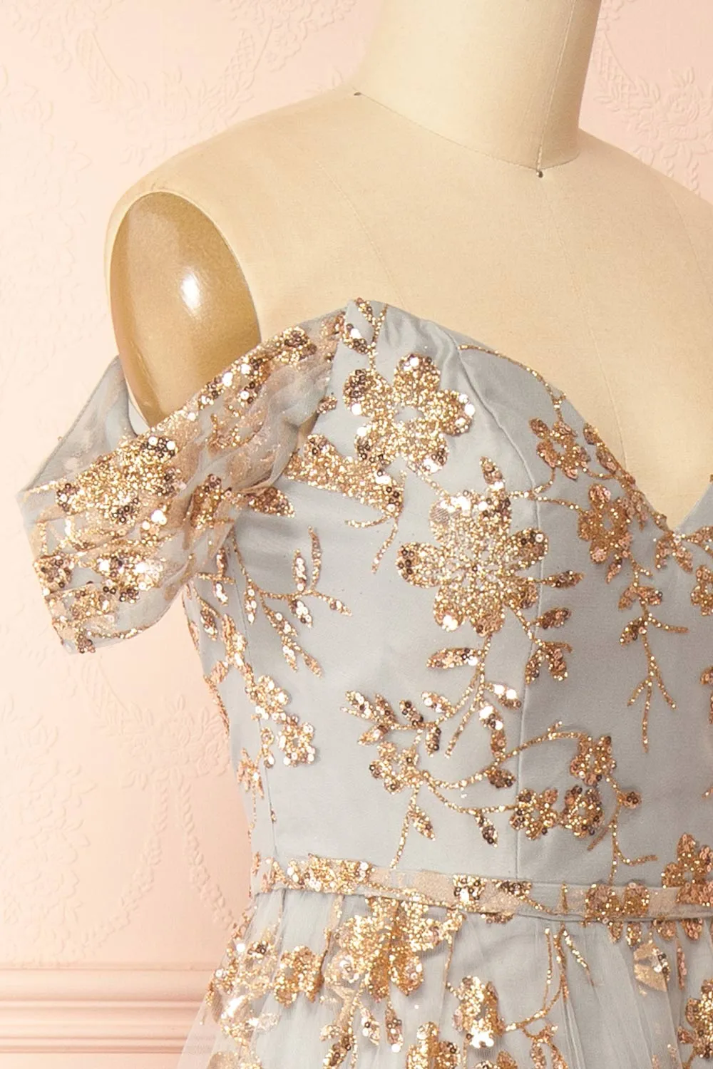 Alienor Grey | Glittery Off the Shoulder Mesh Maxi Dress sold by Boutique 1861 product image thumbnail 5