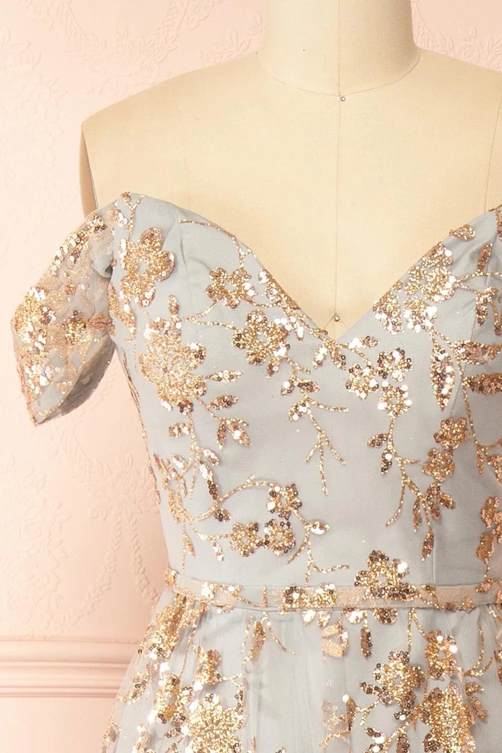 Alienor Grey | Glittery Off the Shoulder Mesh Maxi Dress sold by Boutique 1861 product image thumbnail 3