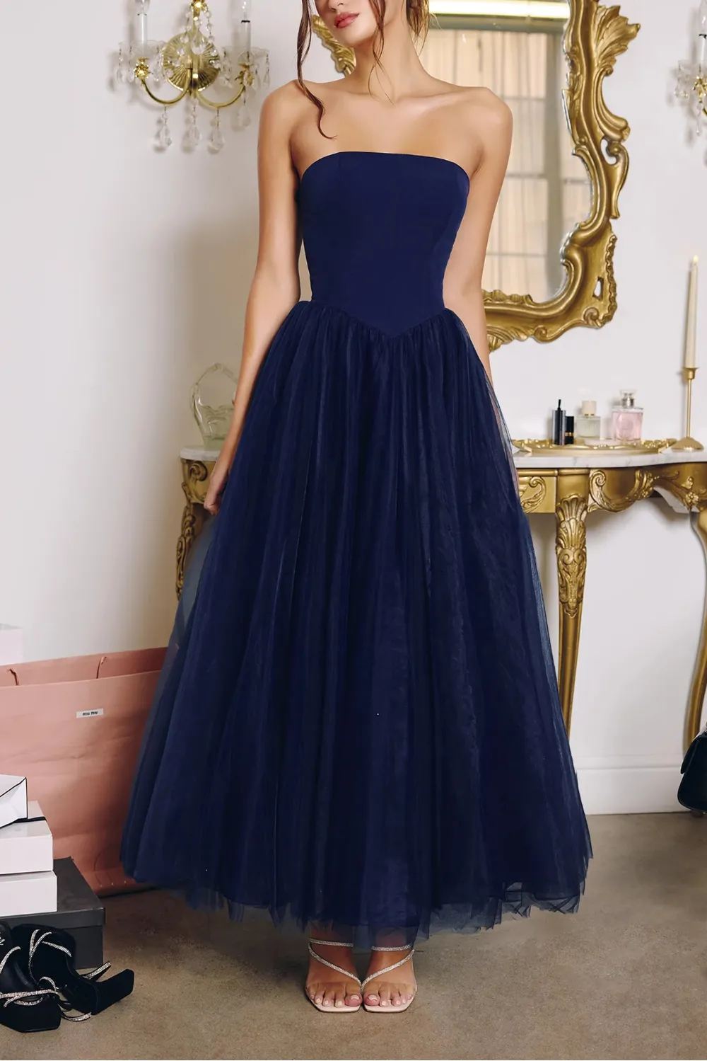 Makoto Navy | Maxi Strapless A-Line Dress sold by Boutique 1861 product image thumbnail 2