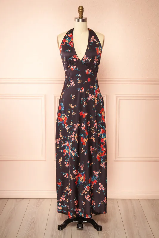 Patrice | Floral Maxi Dress with Halter Neckline sold by Boutique 1861