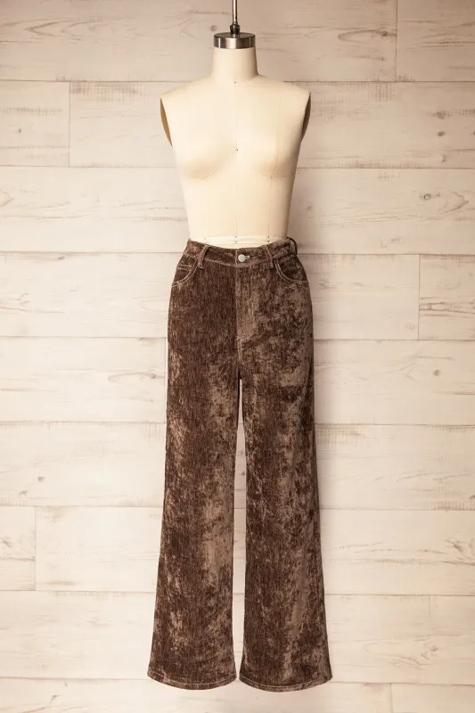 Beawar | Brown High-Waisted Velvet Pants sold by Boutique 1861