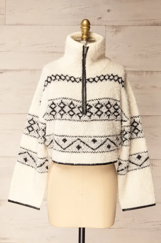 Aquino | Cropped High Neck Patterned Knit Sweater sold by Boutique 1861