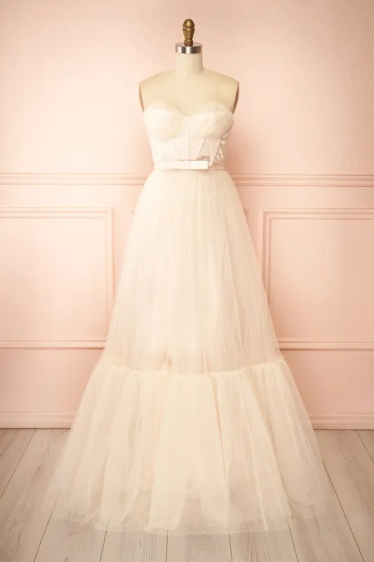 Nicola Champagne | Strapless Corset Maxi Dress sold by Boutique 1861