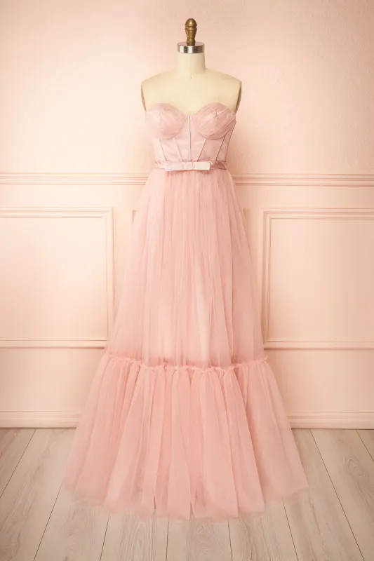 Nicola Blush | Strapless Corset Maxi Dress sold by Boutique 1861