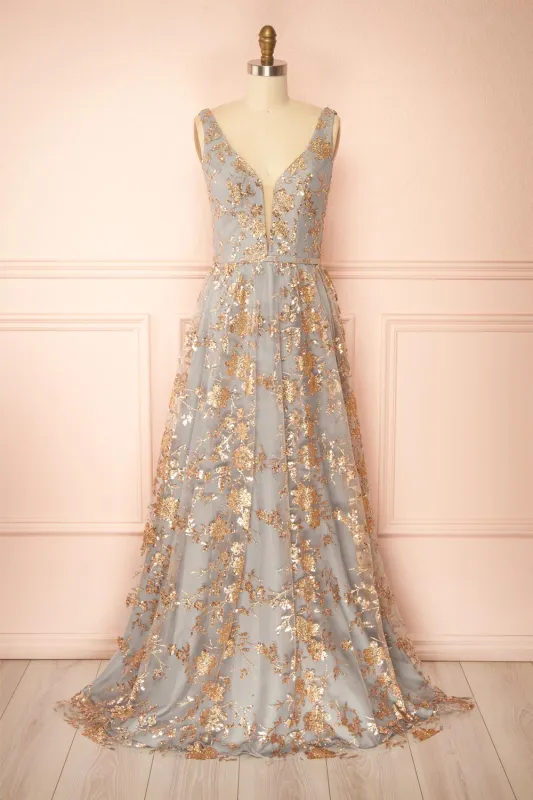 Alix Grey | Glittery V-Neck Maxi Dress made by Boutique 1861