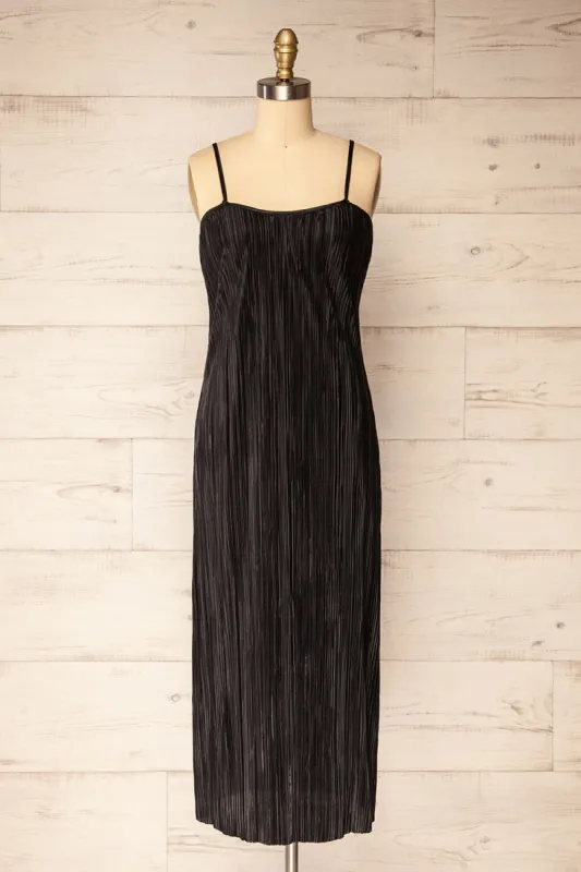 Cordoba Black | Pleated Midi Dress sold by Boutique 1861