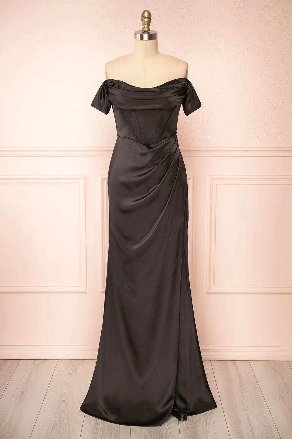Evolet Black | Off-Shoulder Corset Maxi Dress sold by Boutique 1861