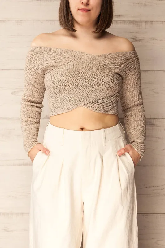 Ameca Taupe | Knitted Convertible Crop Top sold by Boutique 1861