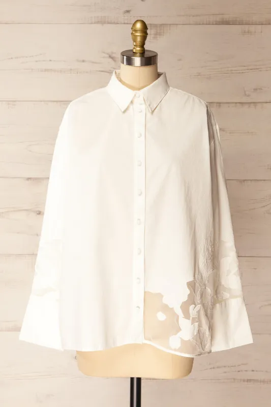 Bareilly | Oversized White Shirt with Floral Appliqués sold by Boutique 1861
