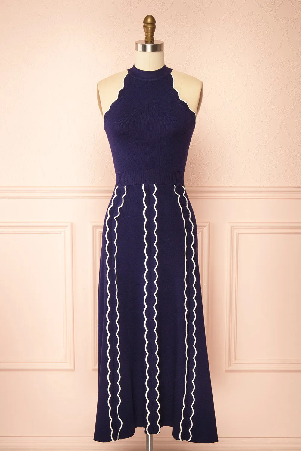 Sharleen | Navy Knit Sleeveless Midi Dress sold by Boutique 1861