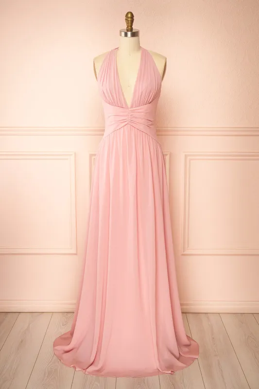 Arleen Pink | Halter A-Line Maxi Dress sold by Boutique 1861