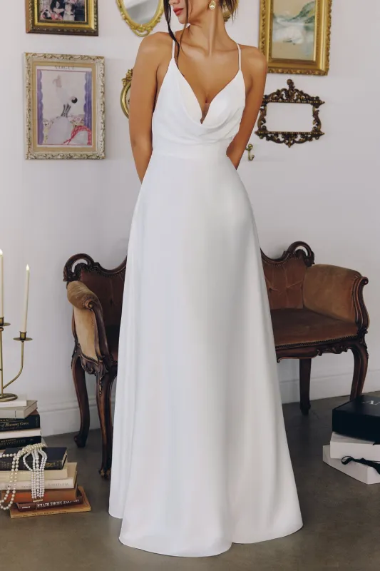 Nadiene | Satin Bridal A-Line Maxi Dress sold by Boutique 1861
