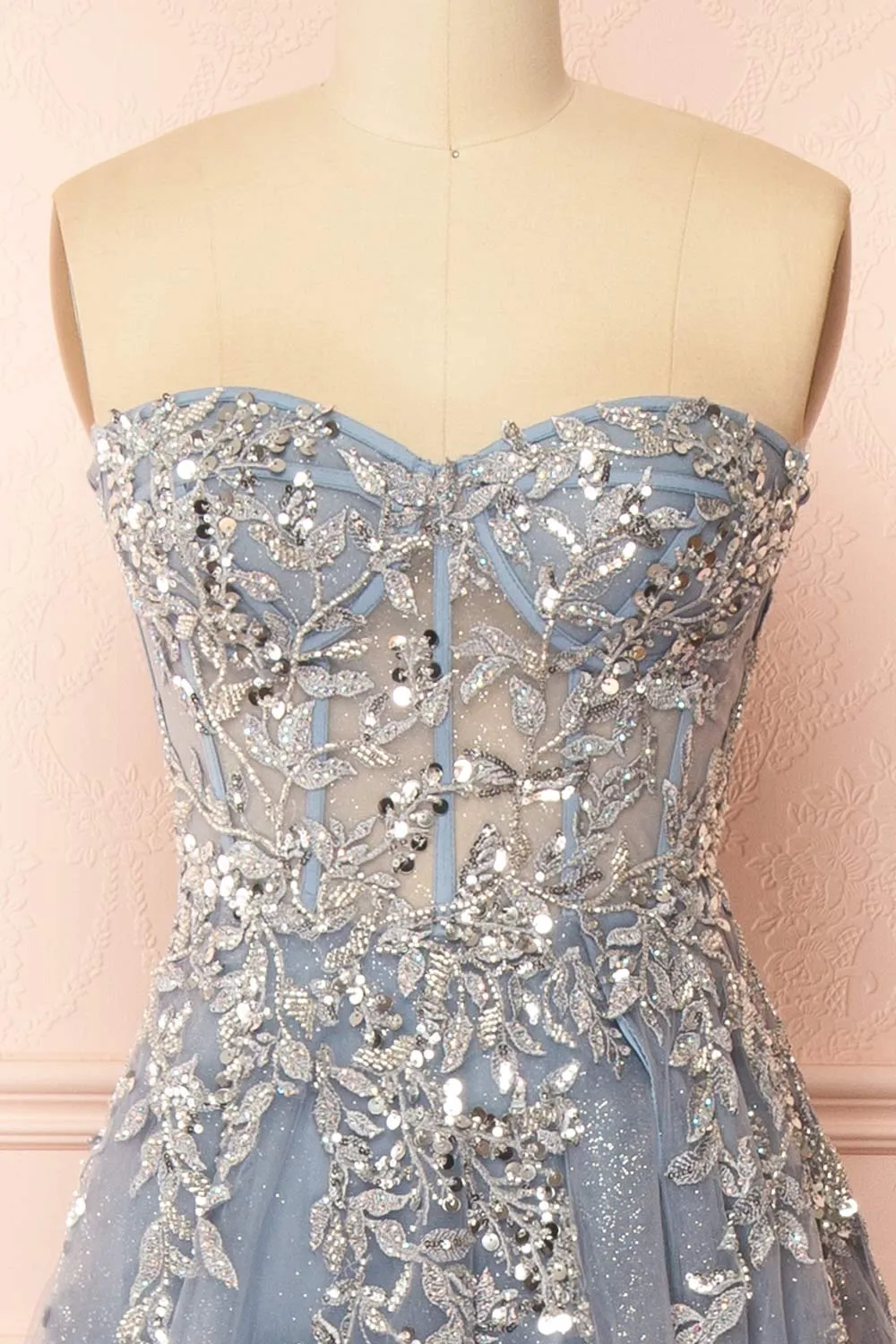 Jayden | Maxi Blue Dress with Floral Beading sold by Boutique 1861 product image thumbnail 5