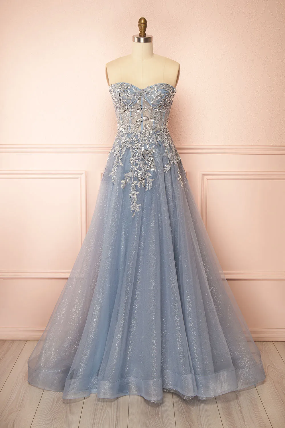 Jayden | Maxi Blue Dress with Floral Beading sold by Boutique 1861