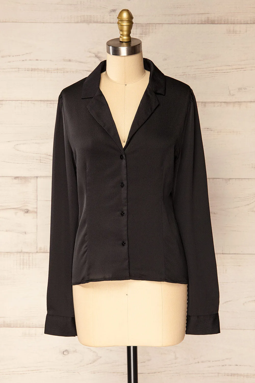 Niamey Black | Waffled Satin Shirt sold by Boutique 1861