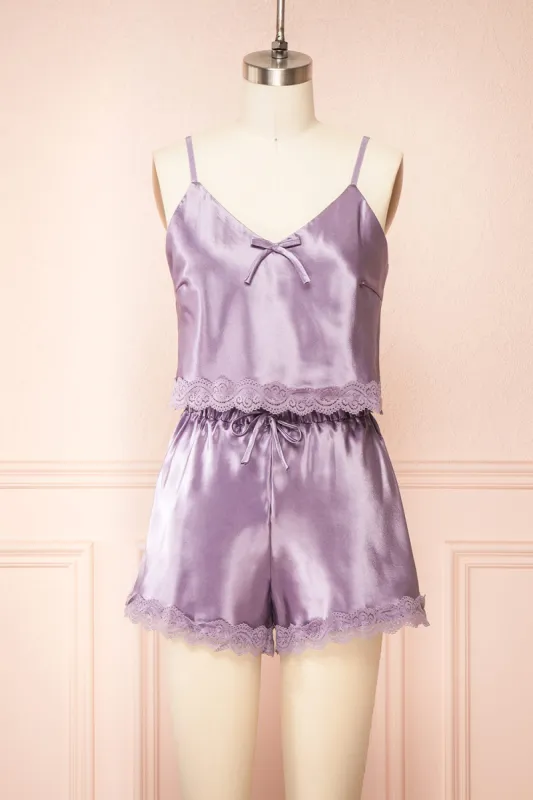 Set Cassiana Lilac | Satin Pyjama Set sold by Boutique 1861