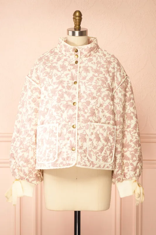 Anabeth Pink | Floral Quilted Jacket with Ribbon-Tied sold by Boutique 1861