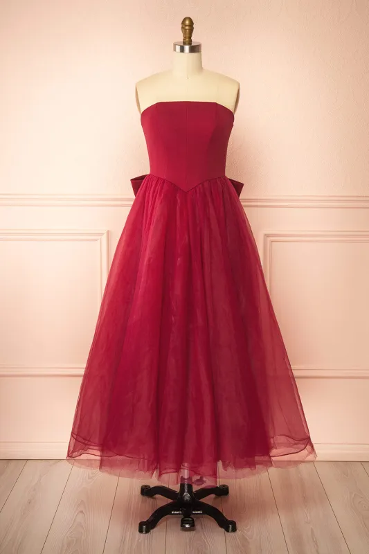 Makoto Burgundy | Maxi Strapless A-Line Dress made by Boutique 1861