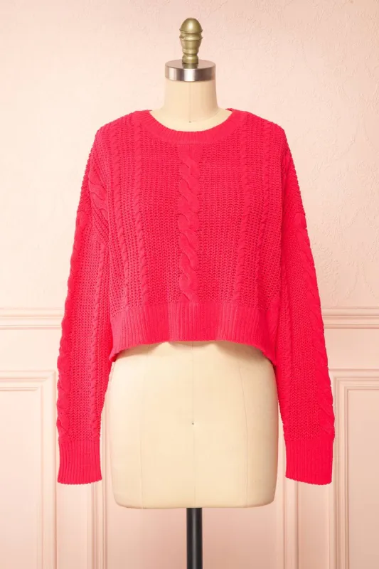 Madeleine Pink | Cropped Cable Knit Sweater sold by Boutique 1861