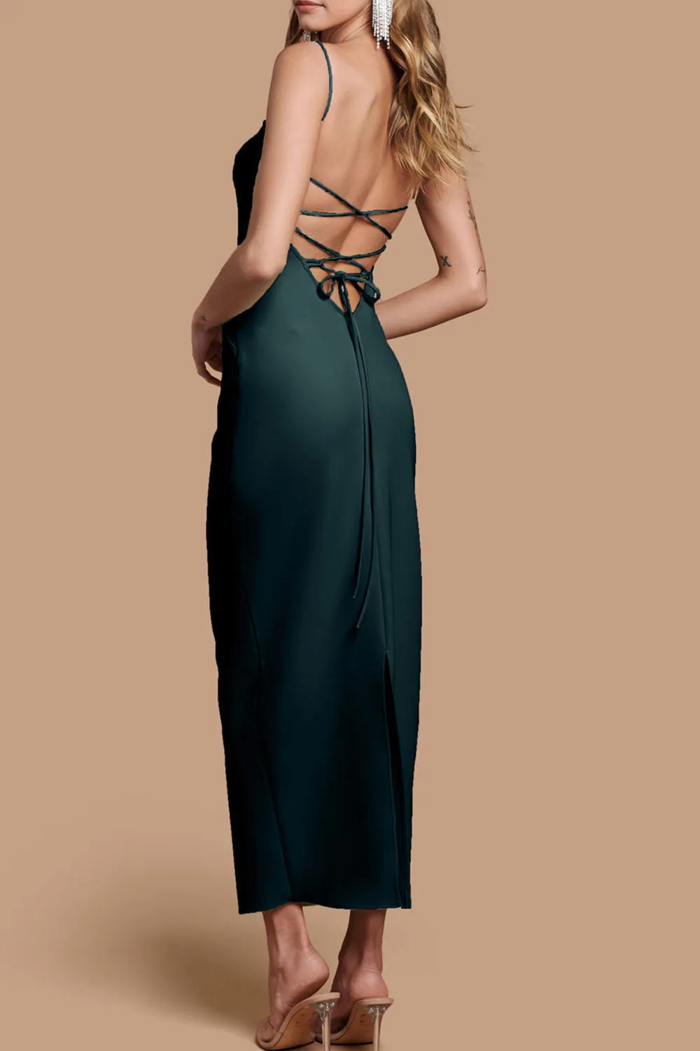 Arannia Green | Fitted Midi Dress with Laced Back sold by Boutique 1861 product image thumbnail 2