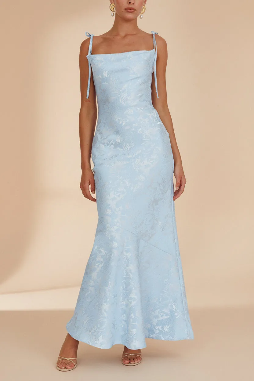 Parisia | Blue Floral Textured Maxi Mermaid Dress sold by Boutique 1861 product image thumbnail 2