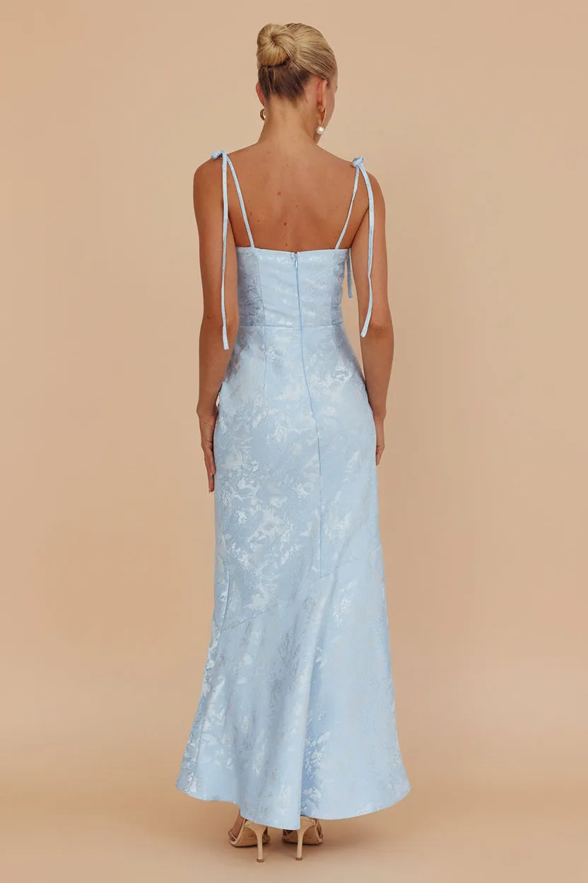 Parisia | Blue Floral Textured Maxi Mermaid Dress sold by Boutique 1861 product image thumbnail 3