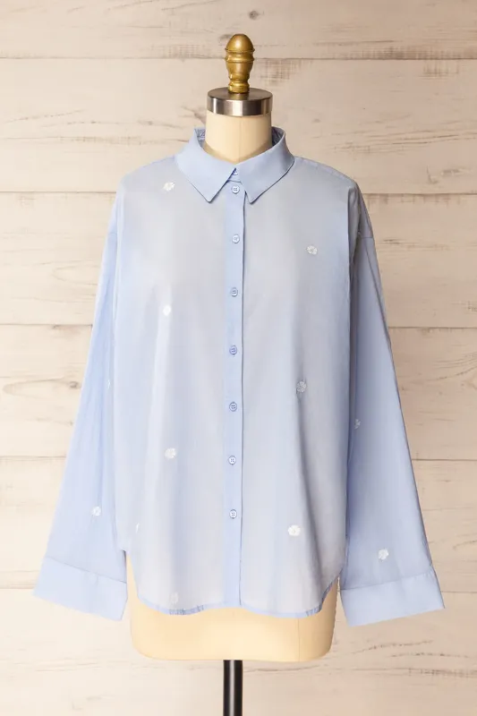 Catania | Oversized Blue Shirt with Floral Embroidery made by Boutique 1861