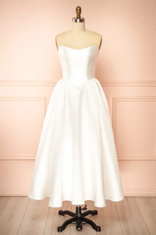 Thalania | Long White Satin Dress with Fitted Bodice and Pockets made by Boutique 1861