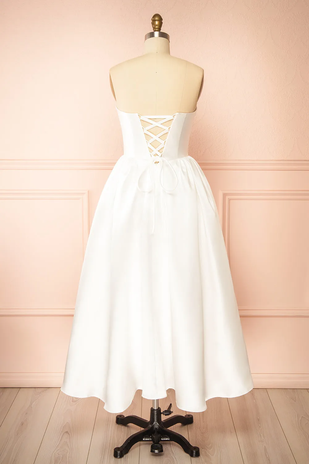Thalania | Long White Satin Dress with Fitted Bodice and Pockets sold by Boutique 1861 product image thumbnail 4