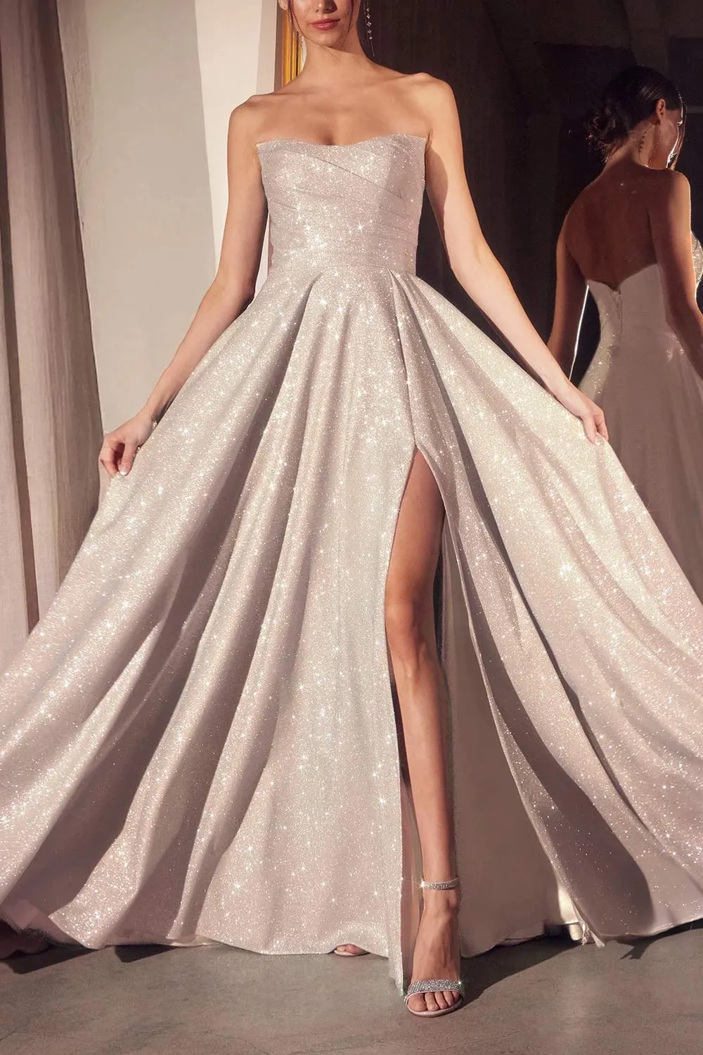 Fitzi Champagne | Sparkly Strapless Maxi Dress with Pockets sold by Boutique 1861 product image thumbnail 2