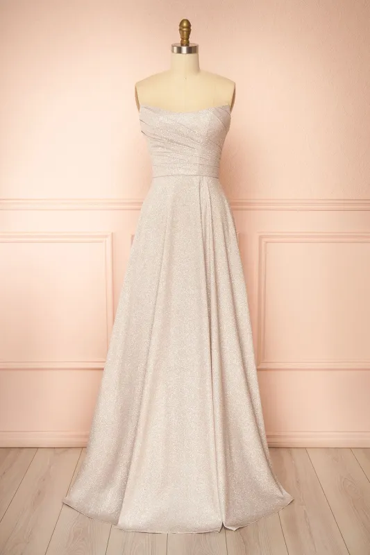 Fitzi Champagne | Sparkly Strapless Maxi Dress with Pockets made by Boutique 1861