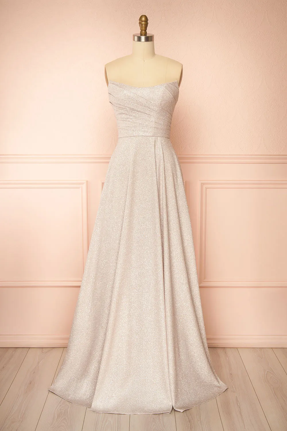 Fitzi Champagne | Sparkly Strapless Maxi Dress with Pockets sold by Boutique 1861