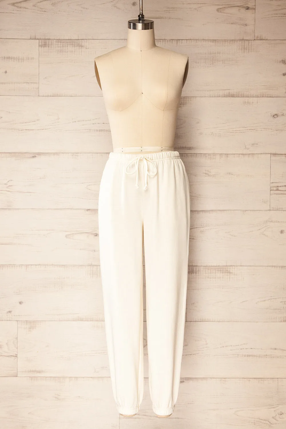 Satara | White Wide Leg Jogger Pants sold by Boutique 1861