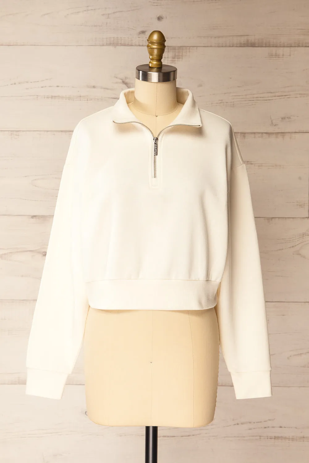 Kathua | White Cropped Quarter-Zip Sweatshirt sold by Boutique 1861