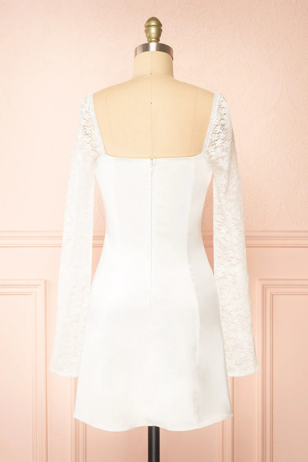 Faerelia | Short White Satin Dress w/ Lace Sleeves sold by Boutique 1861 product image thumbnail 5