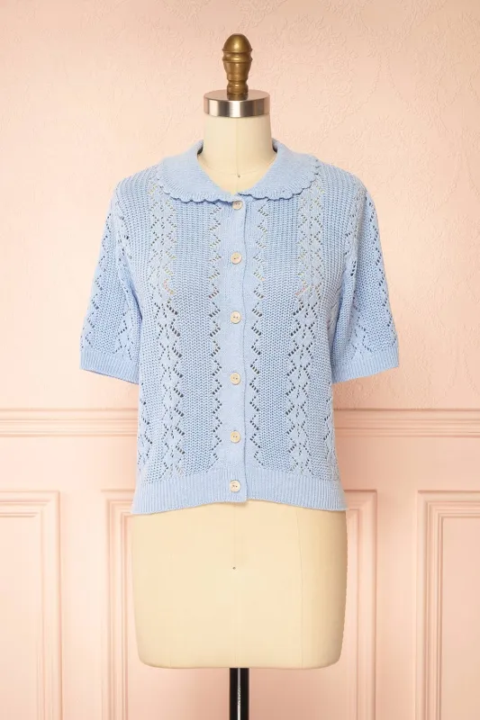 Gertie Blue | Openwork Short Sleeve Cardigan made by Boutique 1861