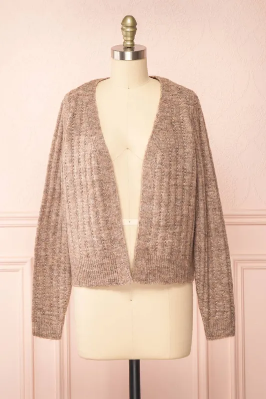 Bezie Taupe | Knit Open-Front Cardigan sold by Boutique 1861