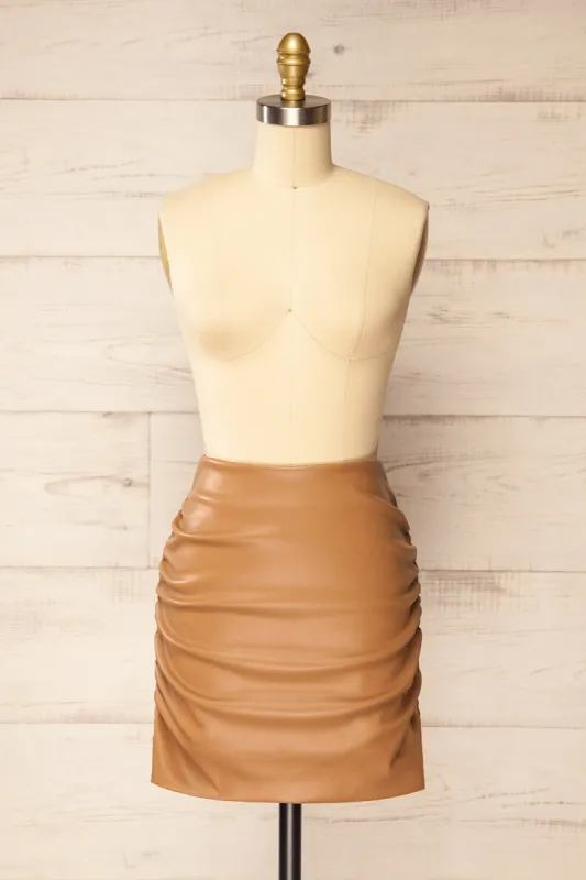 Tarare | Ruched Brown Faux-Leather Skirt sold by Boutique 1861
