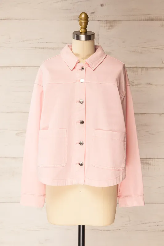 Matera Pink | Denim Button-Up Jacket with Pockets made by Boutique 1861