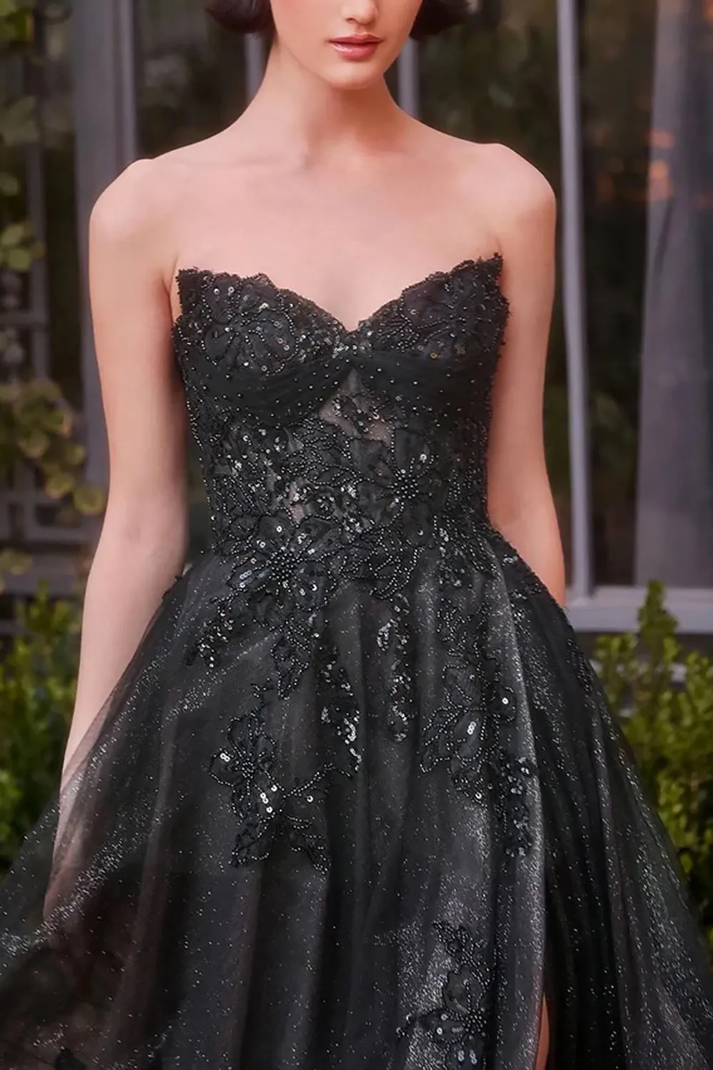Dulcia Black | Sequined Maxi Corset Dress with Slit sold by Boutique 1861 product image thumbnail 3