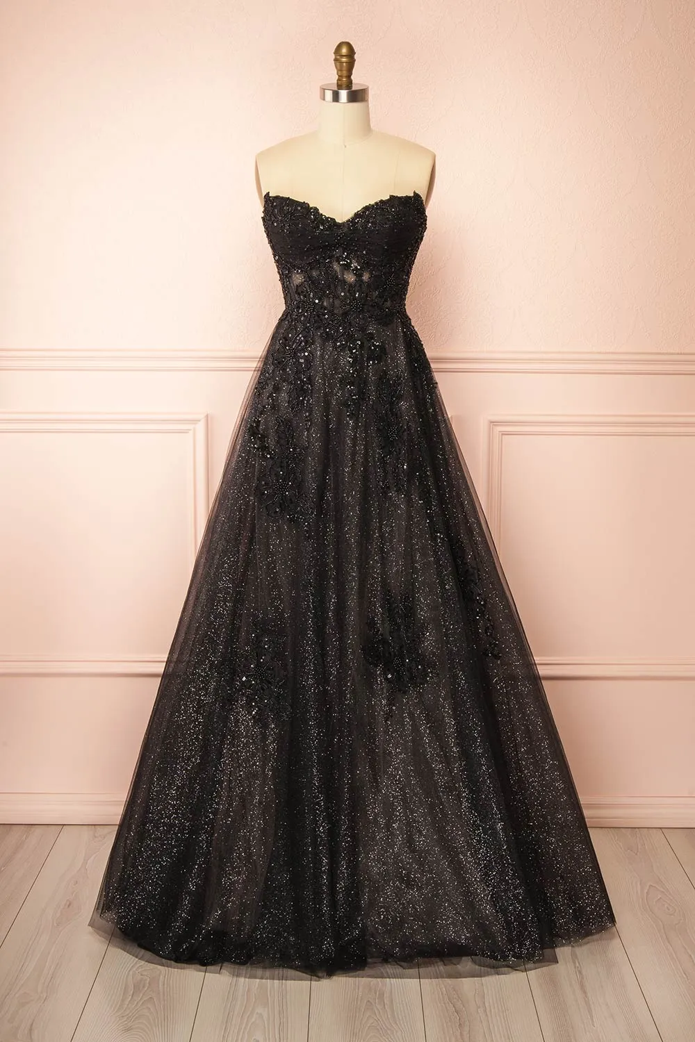 Dulcia Black | Sequined Maxi Corset Dress with Slit sold by Boutique 1861