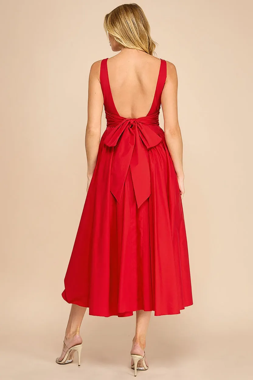 Mariah | A-Line Midi Red Dress with Ribbons at Back sold by Boutique 1861 product image thumbnail 2
