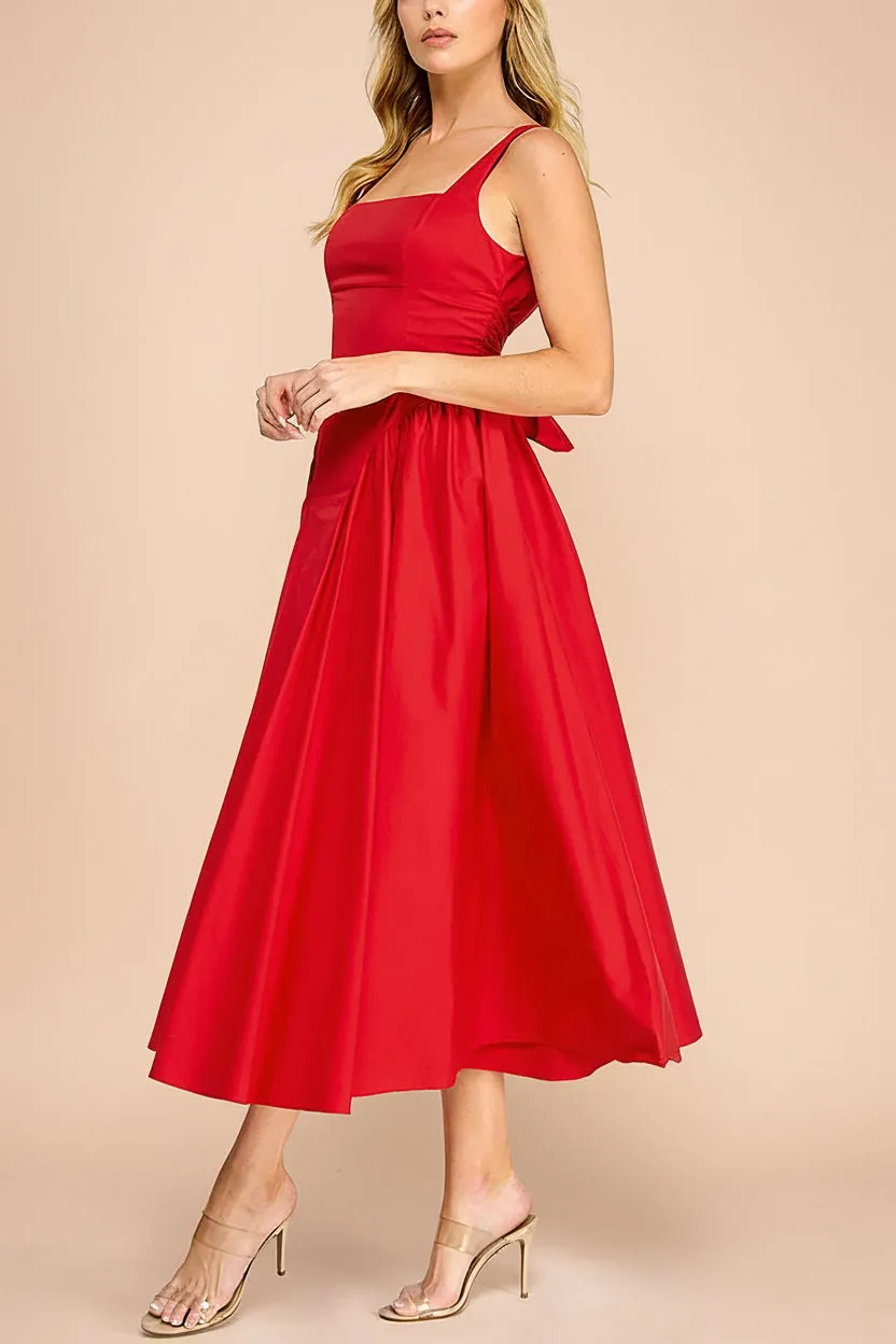 Mariah | A-Line Midi Red Dress with Ribbons at Back sold by Boutique 1861 product image thumbnail 3